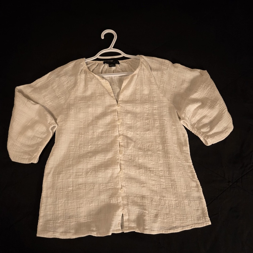 Sanctuary Blouse Womens Medium White 100% Cotton Button Front Gauze Top